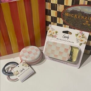 MacKenzie-Childs Pink and Cream Checkered Hair Accessory Set
